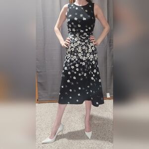 American Living Black And White Floral Silk Midi Dress